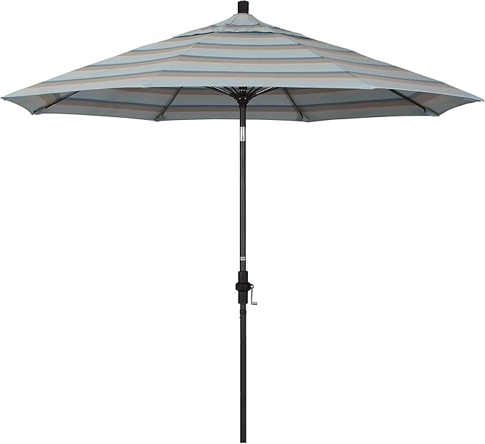 California Umbrella 9' Round Aluminum Pole Fiberglass Rib Market Umbrella, Crank Lift, Collar Tilt, Black Pole, Sunbrella Spectrum Mist