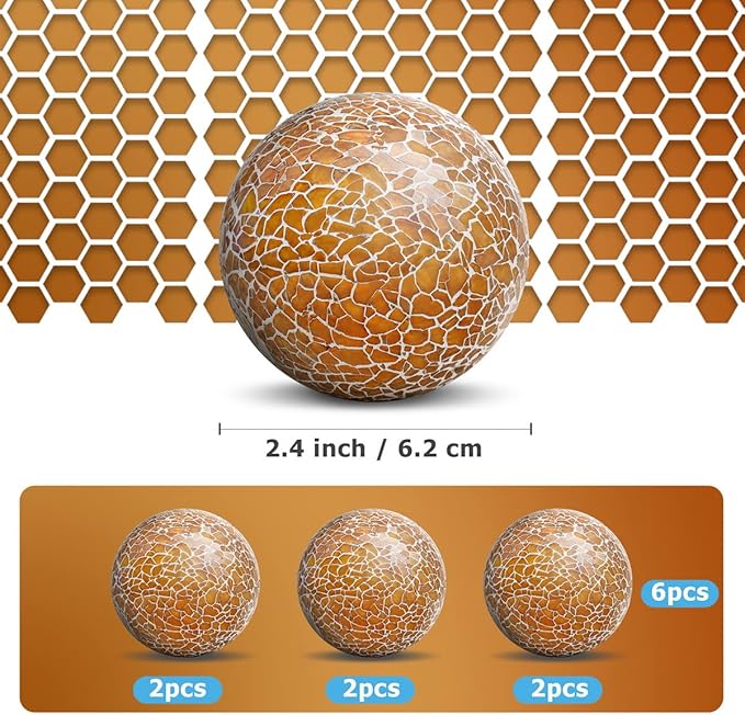 6 PCS 2.5inch Glass Decoration Gradients Solid Round Orbs Set Mosaic Sphere Balls for Living Room Table Bowls Vases Christmas Wedding Thanksgiving Party Centerpieces