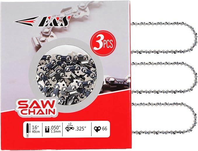 E & S 3 Pack 16 Inch Chainsaw Chain .325" Pitch .050" Gauge 66 Drive Links Semi-Chisel Chain Saw Chains for Husqvarna, Poulan, Craftsman, Greenworks and More Chainsaw Brands