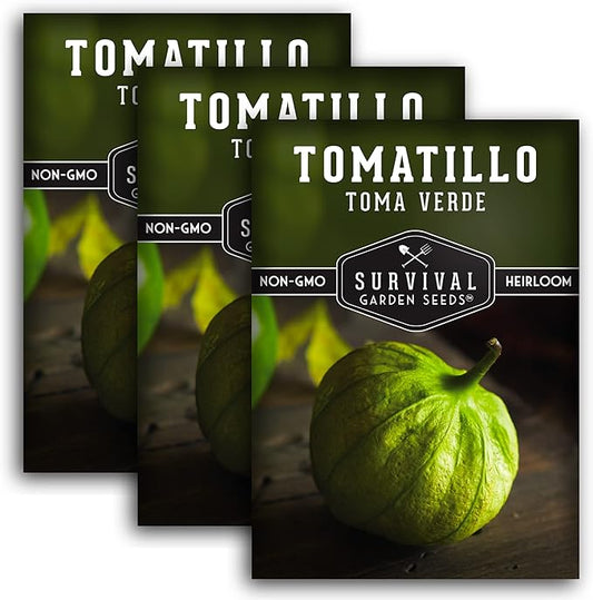 Survival Garden Seeds - Toma Verde Tomatillo Seed for Planting - 3 Packs with Instructions to Plant & Grow Green Salsa Vegetables in Your Home Vegetable Garden - Non-GMO Heirloom Variety