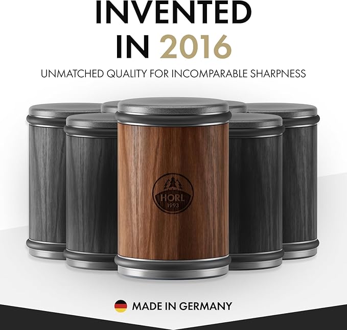 HORL 2 Walnut Rolling Knife Sharpener - Kitchen Knife Sharpener for Razor Sharp Edges Made in Germany - Easy Knife Sharpening Kit - Roller with Magnetic Holder with 15 & 20 Degrees