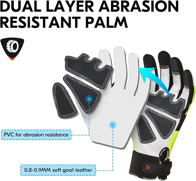 Vgo... 1Pair Chainsaw Winter Gloves,12-Layer Chainsaw Protection on Left Hands Back,Goat leather(L,Hi-Viz Green,GA8912FWCS)