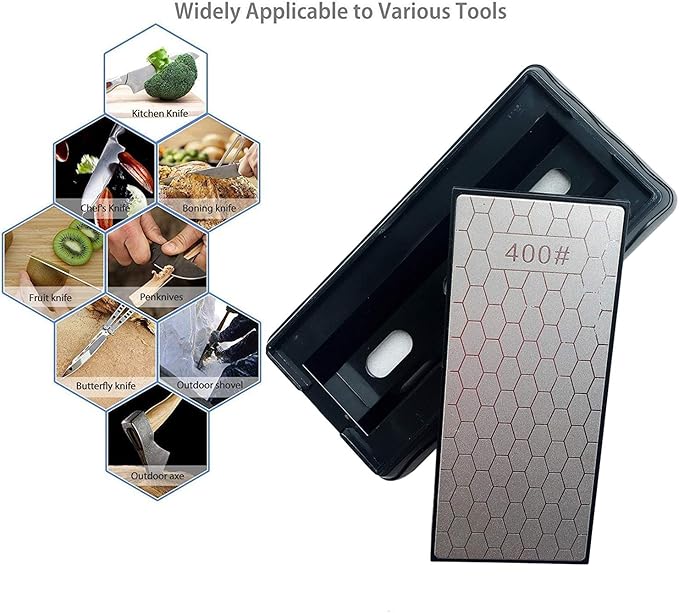 Double-sided Diamond Sharpening Stone, Knife Sharpener Stone diamond sharpener Honeycomb Surface Plate with Non-slip Base for Scissors Knives Outdoor Kitchen Sharpen Tools (400/1000 Grit)