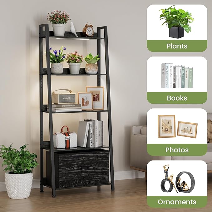 Large Plant Stand Indoor with Grow Lights & Storage Drawer, 63" Extra Wide Wood & Heavy Duty Metal 5 Tiered Plant Shelf, Sturdy Safety for Multiple Plants in Living Room Bedroom Patio Balcony