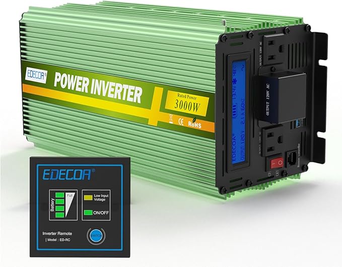 EDECOA 3000 Watt Power Inverter DC 12V to AC 110V 120V for Car Truck RV with LCD Display and Remote Controller