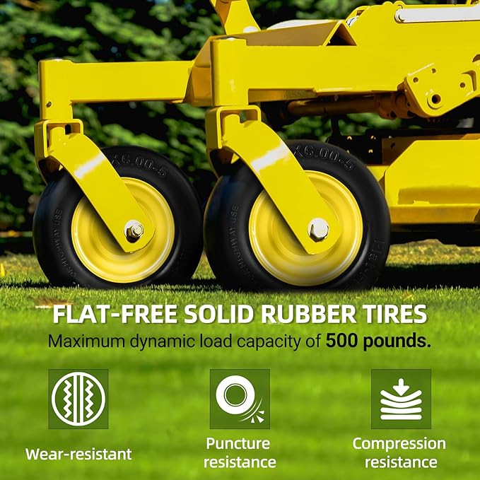 AR-PRO 11x6.00-5 Flat Free Tire and Wheel - Relacement 11x6-5 Solid Rubbe Riding Lawn Mower Tire with Rim, 5.9"-8.1" Centered Hub and 3/4" Bushings - Fit Most Zero Turn Mowers (2-Pack)