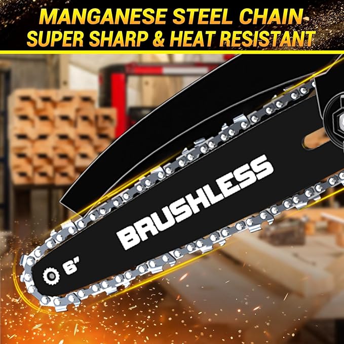 Cordless Mini Chainsaw, 1000W High Power Brushless Power Chainsaw, 2025 Upgraded 6 Inch Electric Chain Saw with 4000mAh Lithium-Ion Battery and Charger for Garden Yard Tree Branch Wood Cutting