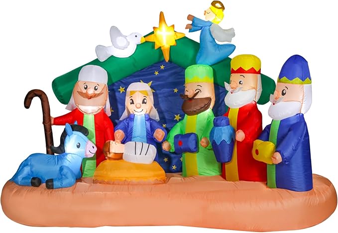 6 FT Christmas Inflatables Nativity Scene Decorations Outdoor Blow up Christmas Inflatables Nativity Scene LED Light Built-in for Holiday Party Yard Decor