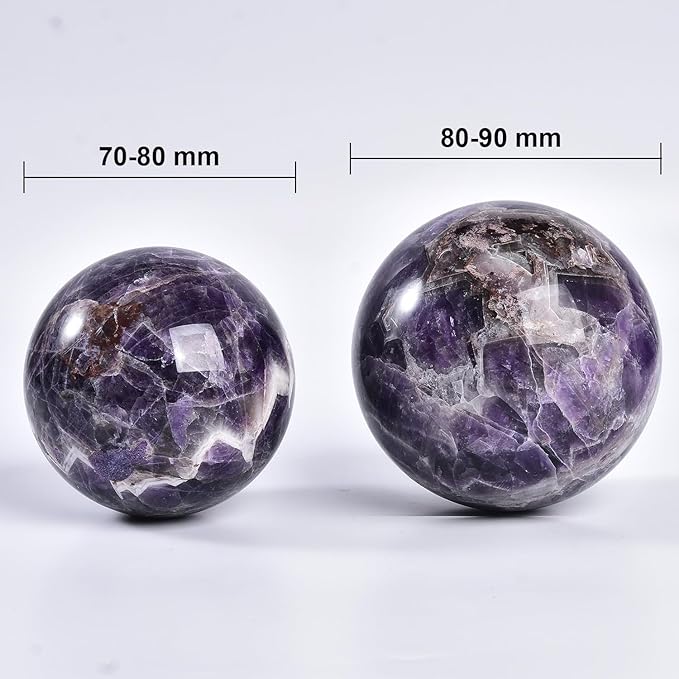 JIC Gem 3.1-3.5 inch(80-90mm) Large Crystal Ball Chevron Amethyst Healing Crystals Sphere with Wooden Stand Meditation Home Decor