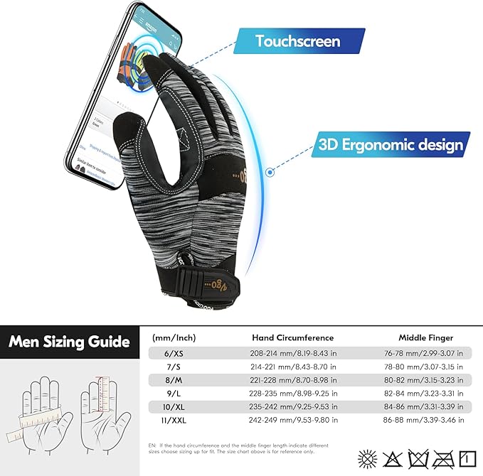 Vgo... 0°C/32°F Winter Men's Lightweighted Lined Work Gloves for Light Duty Works(SL7895FW)