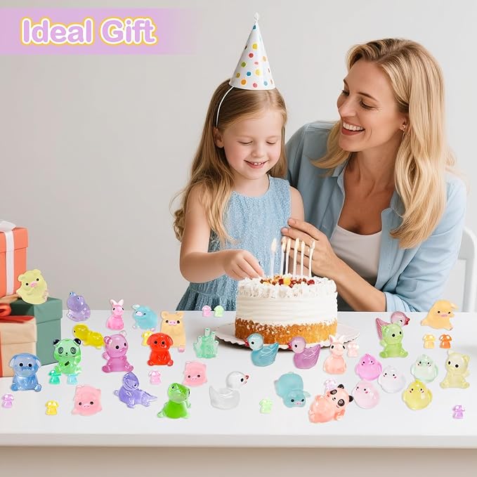 120 Pcs Luminous Mini Resin Animals 12 Styles Glow in The Dark Mini Ducks Pigs Frogs Turtles Chicks Rabbit Puppies Lizards Micro Landscape Decorations for Fairy Garden Landscape Dollhouse Decor Crafts