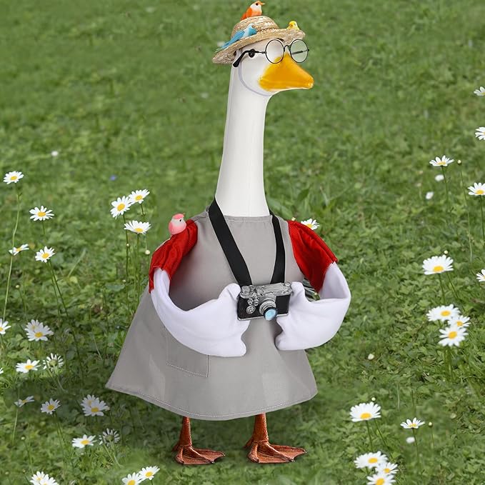Geyoga Goose Outfit for 23 Inch Cement Plastic Porch Bird Watching Theme Goose Clothe Gift for Bird Lovers Outdoor Yard Lawn Garden Costume