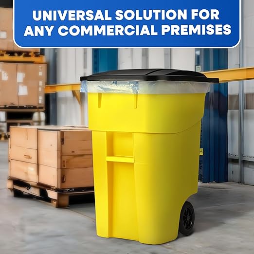 50 Gallon Trash Can, Yellow Outdoor Garbage Can, Large Outside Trash Bin, Rolling Commercial Container Outdoor Trash Can with Lid and Wheels for Back of House, Office, Warehouse, Garage