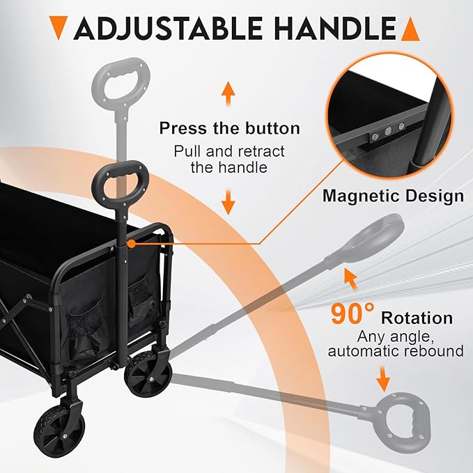 Collapsible Wagon Cart with Wheels, 360 lbs Wagons Carts Foldable Wagon Cart with Flexible Handle, Lightweight Portable Folding Utility Grocery Shopping Cart for Camping Grocery Sports Garden