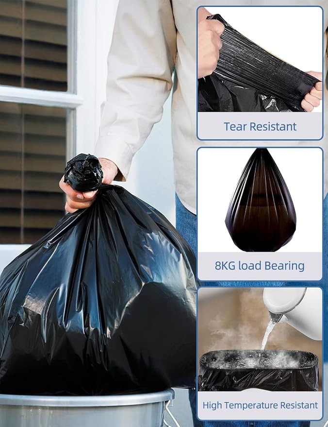 Trash Bags 8 Gallon, Medium Garbage Bags, No Flaps/Ties, 55cm*70cm, 9.35g/pcs, Pack of 36 Count, Unscented, Black