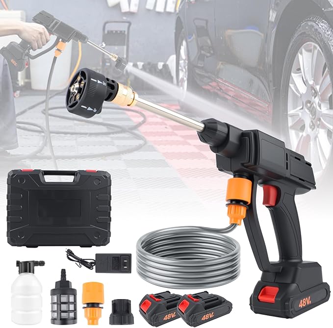 Cordless Pressure Washer,500PSI Portable Power Washer with 2 Battery&Charger & 6-in-1 Nozzle,16.4FT Drain Hose,Portable Pressure Washer for Car/Garden/Floor/Yard