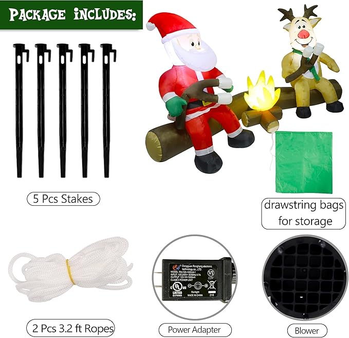 Joliyoou 7FT Christmas Inflatable Decorations, Blowup Santa and Reindeer Roasting Marshmallows Over Campfire, Lighted Xmas Inflatable for Yard Front Door Outdoor Indoor Decor