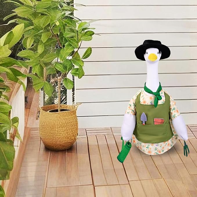 Gardener Goose Outfit for 23” Porch Goose Statue – Cute Lawn Goose Clothes for Outdoor Garden, Patio, Yard, Seasonal Decoration (Gardening Theme)