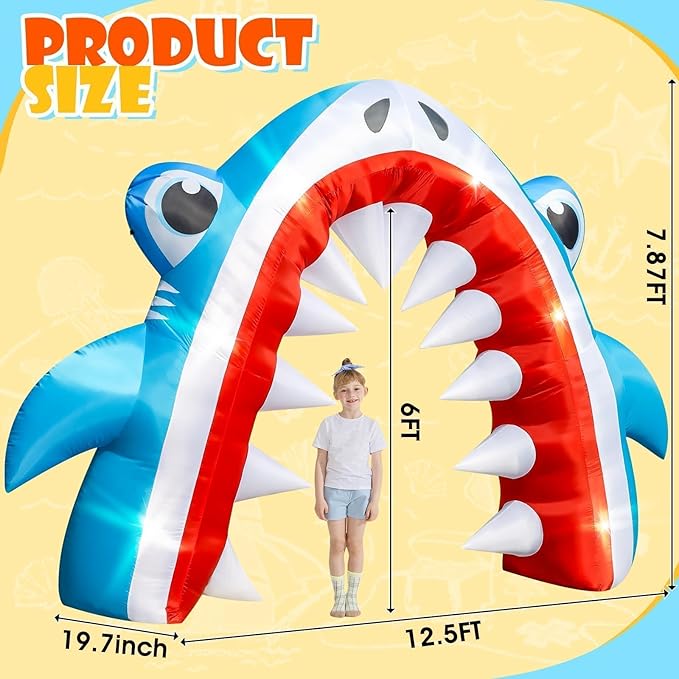 Eyourlife 12×8 FT Shark Halloween Inflatable Arch, Giant Outdoor Blow Up Yard Decoration with Built-in 6 LED Lights for Pool Stage Event Birthday Party Ocean Theme Luau Beach Party Take Photos