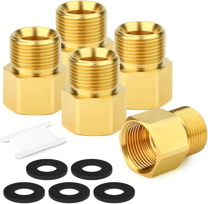 GASHER 5Pcs Brass M22 Pressure Washer Fitting,M22-14mm Male x M22-14mm Female Thread Fittings,For Pressure Washer Hose