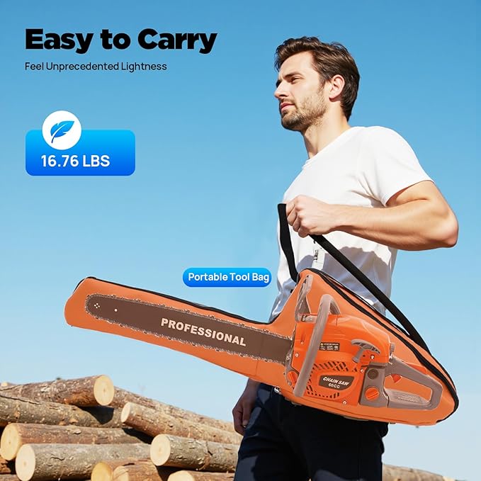 Gas Chainsaw, 2Stroke/4Stroke Gasoline Chainsaw Power Chain Saws Handheld Cordless Petrol Chainsaws For Wood Cutting Forest Felling Tree Pruning Shrub Pruning (2Stroke 22In 2800W 60CC)
