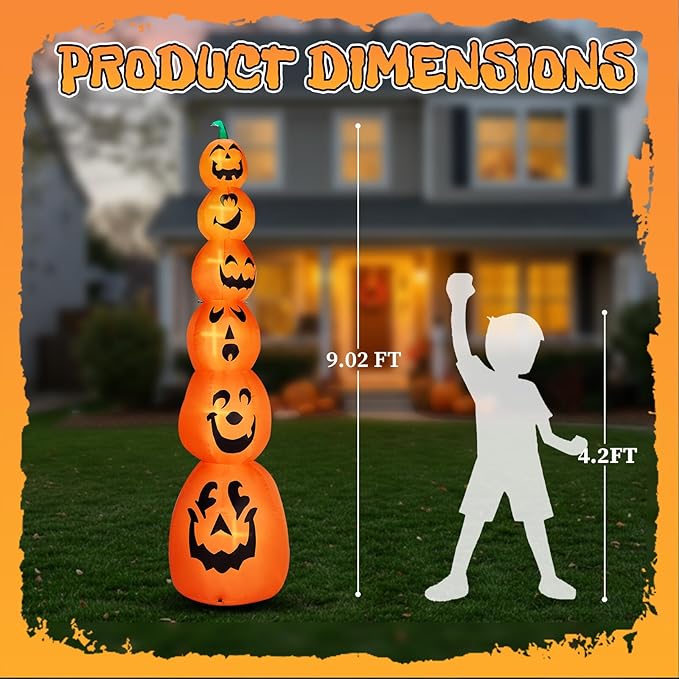 AW 9FT Halloween Inflatable Pumpkins Blow up LED Lights Outdoor Party Decorations