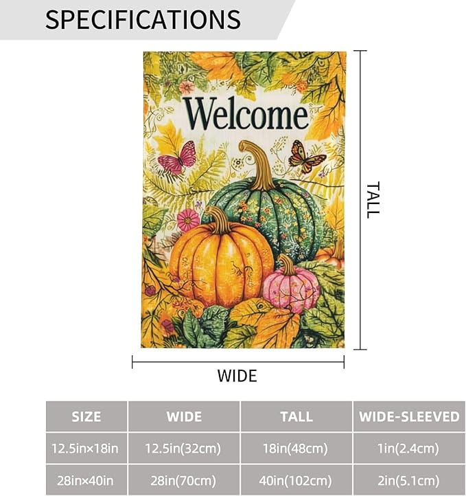 Welcome Fall Pumpkin Garden Flag Vertical Double Sided Outdoor Yard Flags 12.5x18 Inch Burlap Banners for House Lawn