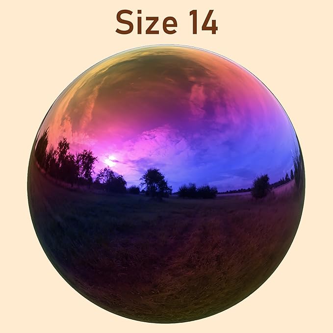 Lulu Decor, Rainbow Stainless Steel Gazing Mirror Ball Size 14, Smooth Reflective Shiny Garden Decoration Globe