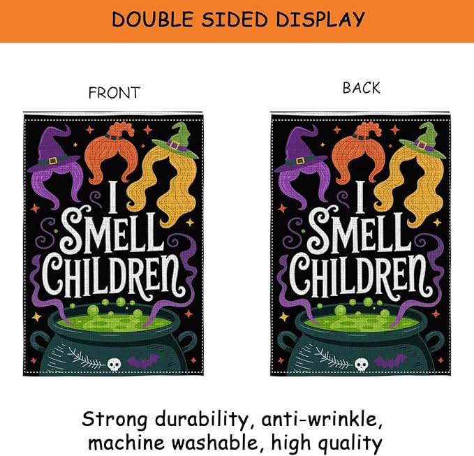 HTBIG Halloween Decor Garden Flag, I Smell Children Halloween Garden Flag Decor, Yard Flags for Outside 12x18 inch, Outside Yard for Home Decorations