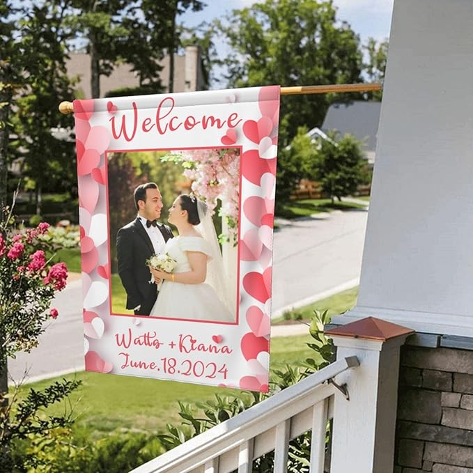 Custom Wedding Garden Flag Personalized Garden Flags Add Photo Name Date Decoration Banner For Ceremony Party Bridal Shower Memorial Anniversary (Custom Wedding Flags 1, 28x40(in))
