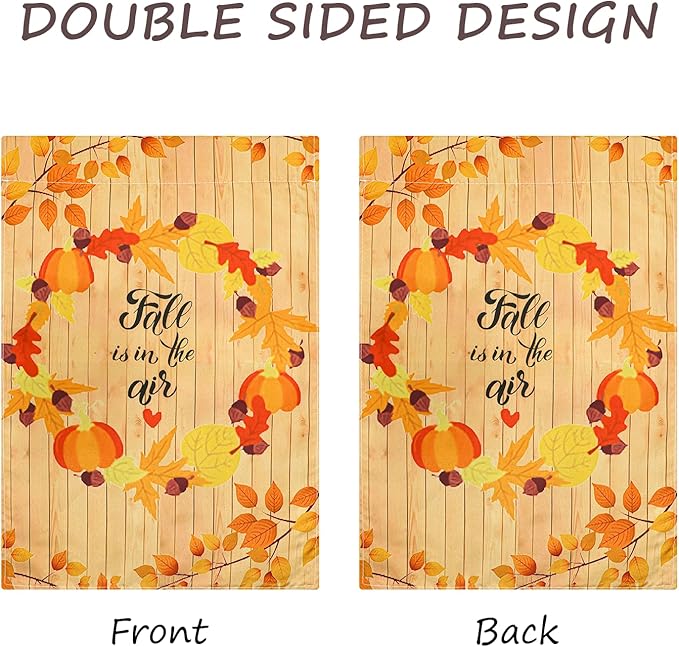 Fall Pumpkin Maple Leaves Garden Flags 12x18 Inches Double Sided Autumn Harvest Thanksgiving House Flags for Farmhouse Yard Lawn Outdoor Decorations