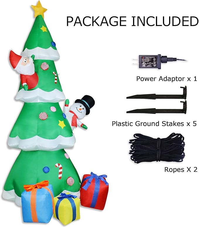9Ft Christmas Inflatable Decoration Green Christmas Tree with Build in LED, Blow up Inflatable Tree with Multicolor Gift Boxes and Star for Christmas Party Indoor, Outdoor, Yard, Garden, Lawn Décor