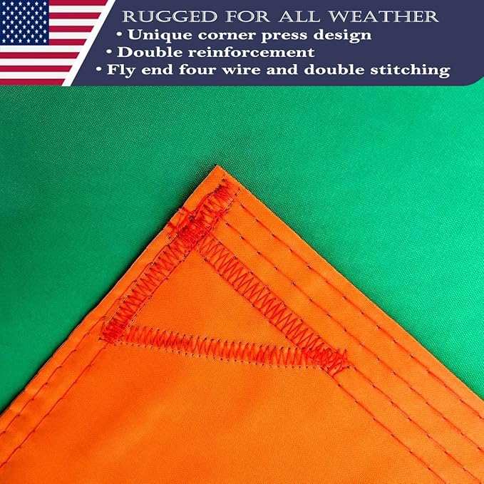 Double Sided Ireland Flag 4x6 Made in USA Outdoor Heavy Duty 3 Ply Polyester Irish Flag with White Starting Tape and 2 Brass Grommets