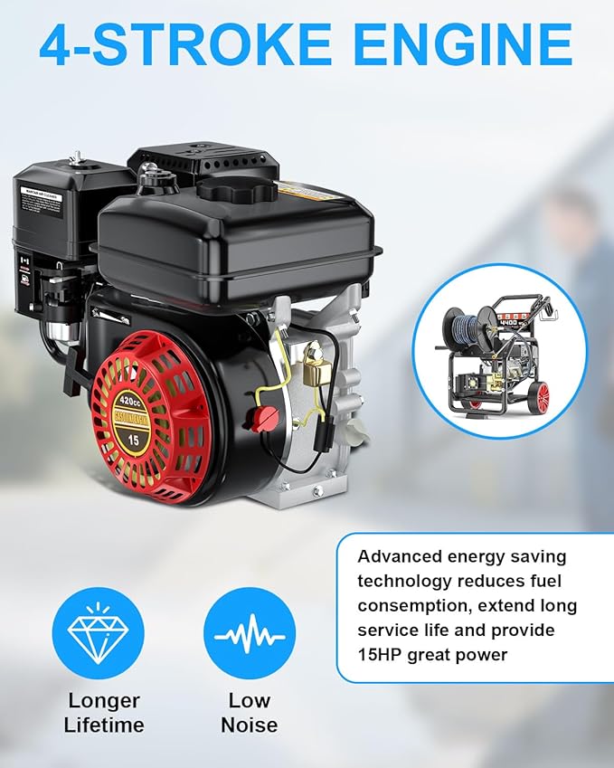 4400 PSI Gas Pressure Washer, One-Button Start 296cc 15HP Engine 4GPM, Includes Hose Reel, 50 FT 3/8 inch Hose, 5 Quick Connect Nozzles, Spray Gun and Wand
