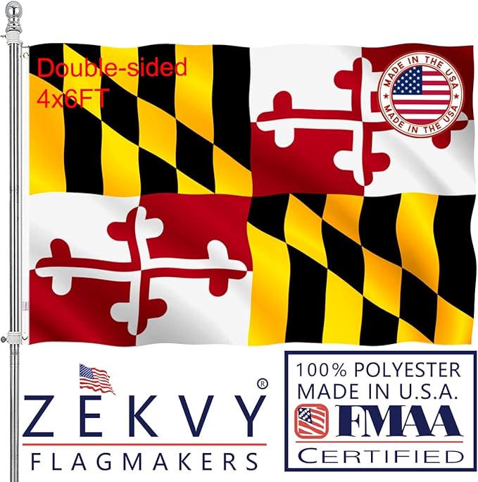 Maryland States Flag 4x6 Outdoor Made in USA - Double Sided Heavy Duty Vivid Color Maryland MD Flags with 2 Brass Grommet