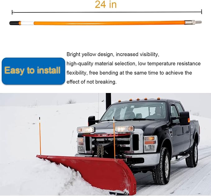 Snow Plow Blade Markers Guides Kit Orange 24''Steel Wire Structure 304 Stainless Steel Vertical Stud Mount Joint Never Break Never Rust High Visibility Fit for Boss Western plows and More