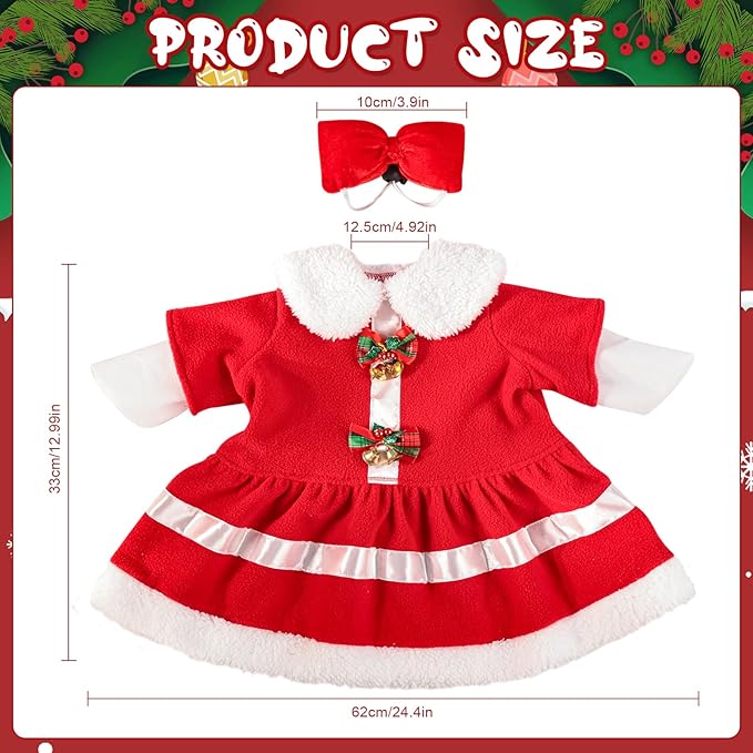 Christmas Mrs. Claus Porch Goose Outfit Dresses Clothes for 23" High Cement or Plastic Porch Goose Costume for Outdoor Patio Garden Statue Xmas Santa Holiday Decor
