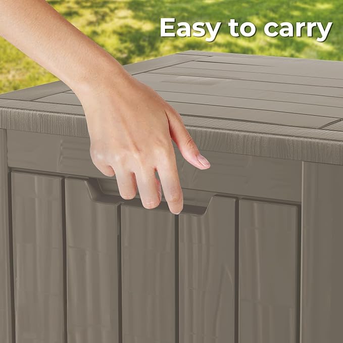 35 Gallon Waterproof Large Resin Deck Box Indoor/Outdoor Lockable Storage Container and Seating for Garden, Pool, and Patio (35 Gallon, Grey)