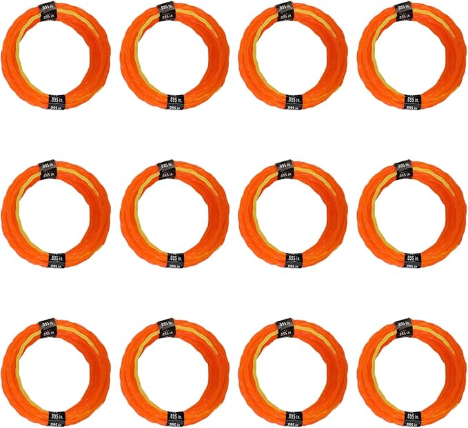 12 Pack String Trimmer Line Compatible with Ego String Trimmer 0.095" 168FT Weed Eater String Pre-Cut Dual Color Fast-Positioning Triangular Twisted Trimmer Line Universal Fit Weed Wacker String