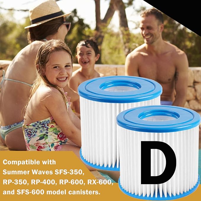 Type D Pool Filter Cartridge Replacement Compatible with Summer Waves P57100102, P57000104, Intex Type D, Summer Escapes Pool Filter, VII Filter, RX600 Above Ground Pools Pool Pump, 8 Pack