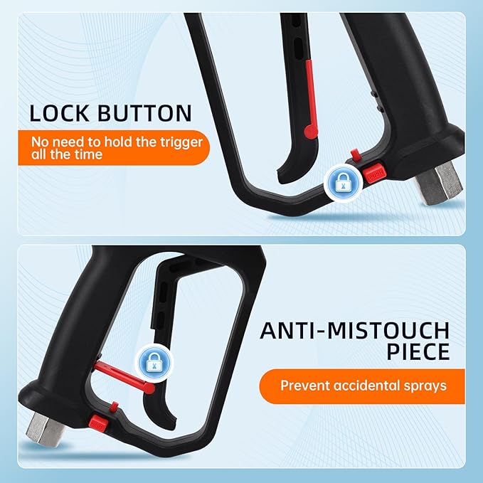 Pressure Washer Short Gun with Swivel, 5000 PSI/10.5 GPM High Power Washer Gun with 5 Nozzle Tips, 3/8'' Quick Connect and M22-14mm and M22-15 mm Fitting