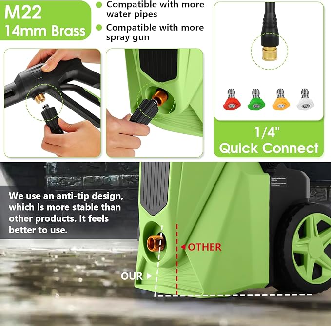 Pressure Cleaner 5000 PSI,2.8 GPM Power Cleaner with Foam Cannon,Portable Cleaner with 33ft Hose Reel,4 Nozzle Tips,and Soap Bottle for Cars/Home/Driveways/Patios/Decks/Fences(Green)