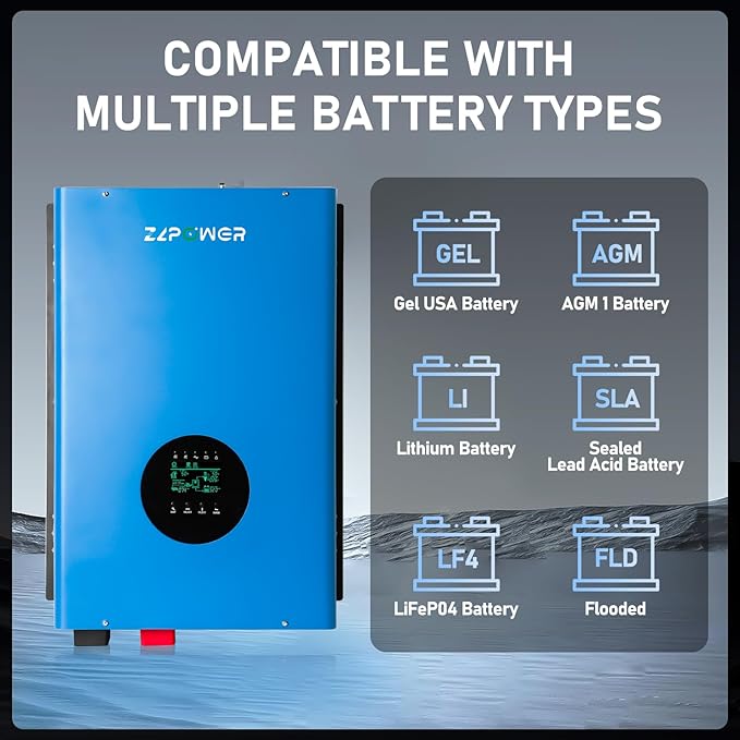 ZLPOWER 10000W 48V Off-Grid Inverter Charger, Peak Power 30000W for 20s, 240V AC Input, 120/240V Split Phase Output, Pure Sine Wave, UL1741 Certified, Built-in 2 MPPT Low Frequency for Solar System