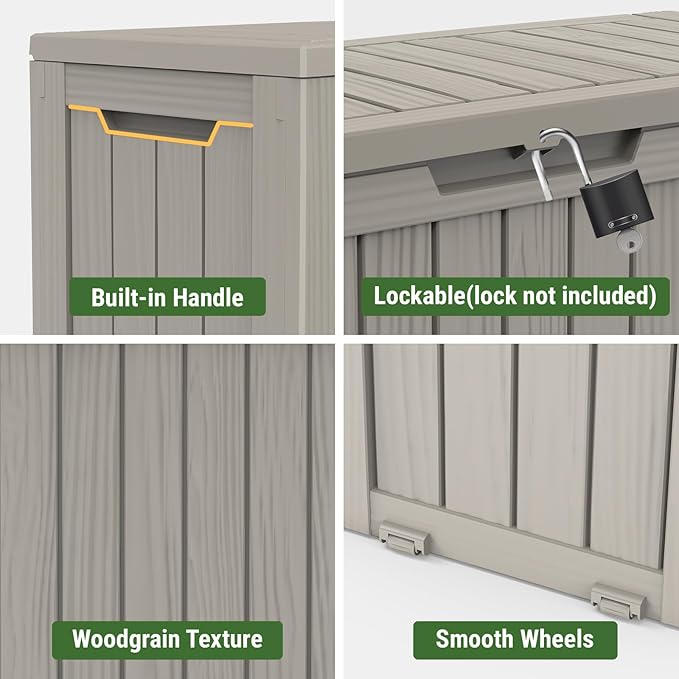 Mars Villa Deck Box, Waterproof Weatherproof and UV Resistant Resin Storage Bin with Lockable Lid, Ideal for, Outdoor, Patio Furniture Cushions, Pool Supplies, Garden Tools (72 Gallon, Light Brown)