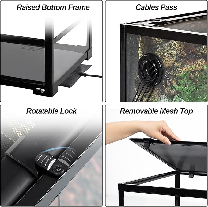 Large Reptile Tank 55 Gallon, 360°Full Vision Glass Reptile Terrarium with Top Mesh Lid for Beaded Dragon Lizard Gecko Snake Hermit Crab Use, 36"(W) X18(D) X20(H)