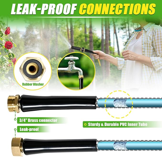 TOOLCY Metal Garden Hose- 304 Stainless Steel Water Hose 50 ft with Brass Nozzle - Super Flexible, No Kink, Heavy Duty, Puncture-proof, Lightweight, Durable Garden Hoses for Yard, Outdoor, Lawn