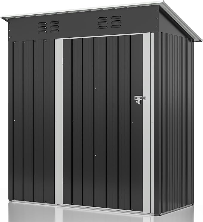 5x3 FT Outdoor Storage Shed, Garden Shed with Updated Frame Structure and Lockable Doors, Metal Tool Sheds for Backyard Garden Patio Lawn, Grey