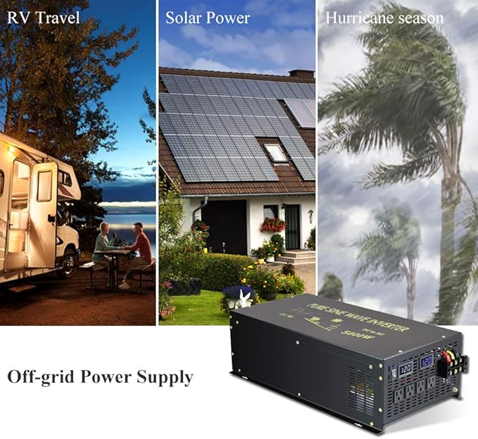 WZRELB Pure Sine Wave 5000W (10000W Surge) 12V Power Inverter DC to AC Power - Solar, RV (RBP-500012)
