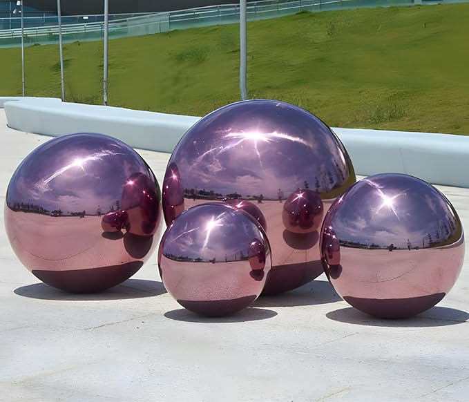 Stainless Steel Gazing Globe Mirror Ball, Decorative Gazing Balls for Garden, Reflective Smooth Garden Ball Sphere for Outdoor Yard Decoration (Purple, Dia: 8 inch)