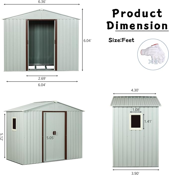 6 x 5 FT Outdoor Storage Shed, Metal Garden Shed with Floor Frame, Tool Shed Outdoor Storage with Lockable Sliding Doors & Window & Air Vents, Storage House Waterproof for Backyard, Lawn, White